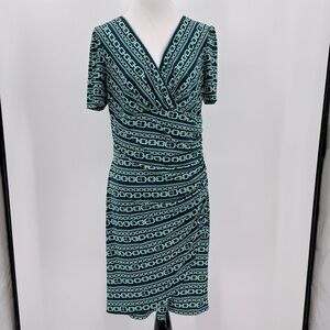 Evan Picone Chain Link Print Faux Wrap Knee Length Dress Blue Size 12-NWT